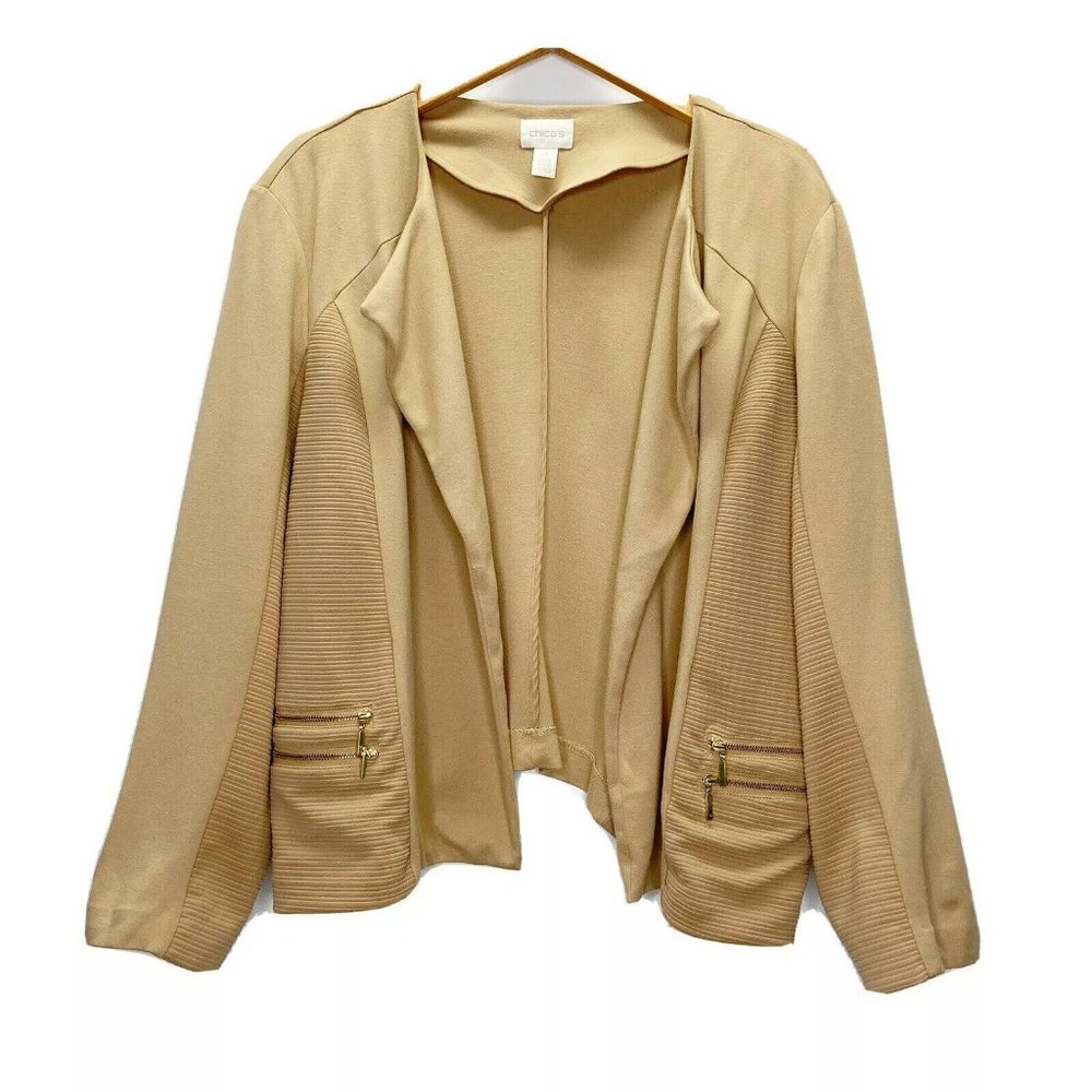 Chicos Moto Draped Open Front Ribbed Jacket
